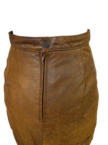 1960s Leather Skirt / 60s Brown Mod High Waist Mini Skirt Made In UK / XS - Fresh Stock Dated February 2026