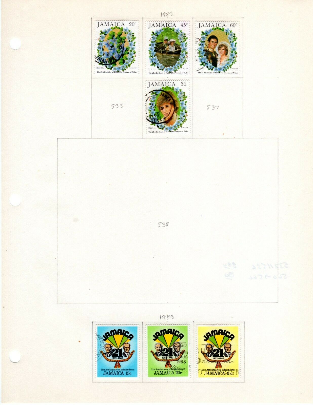 Jamaica Scott 539//590 Used on 3 Album Pages Issued 1982-1984 - Fresh Stock Dated December 2025