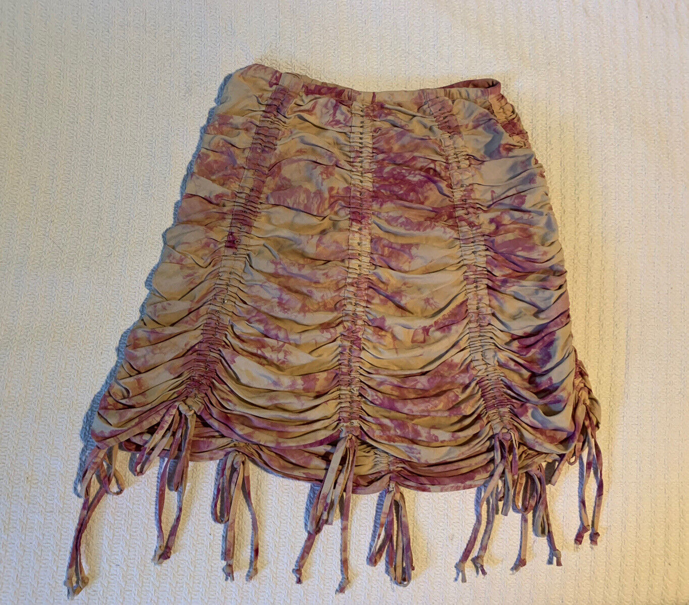 Vintage 90s Y2K Parachute Mini Skirt Gathered Ruched Hippie Boho Rave Fest Fairy - Fresh Stock Dated March 2026