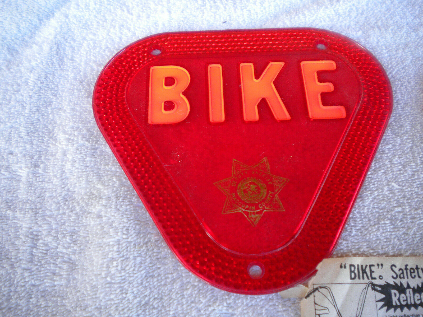Vintage Bike Safety Reflector Triangles ST. Of Illinois Macoupin County Sheriff - Fresh Stock Dated December 2025