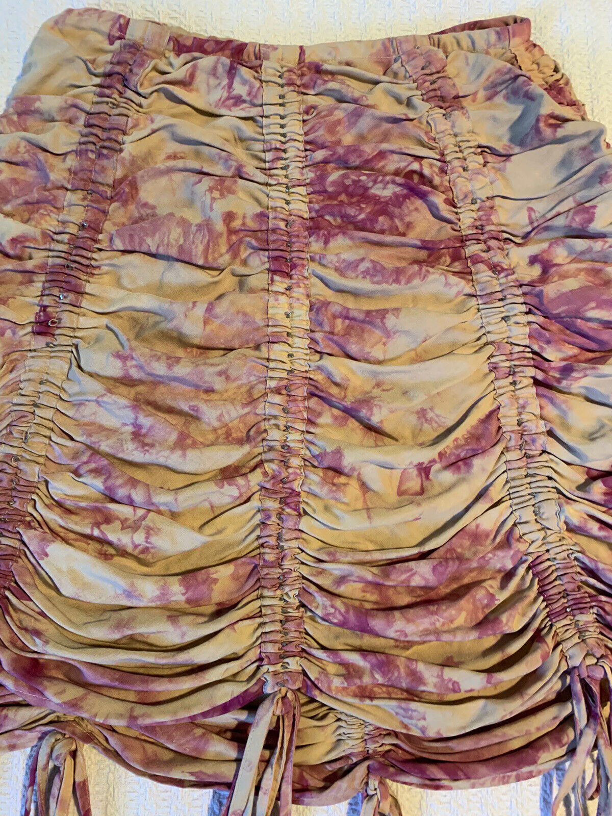 Vintage 90s Y2K Parachute Mini Skirt Gathered Ruched Hippie Boho Rave Fest Fairy - Fresh Stock Dated March 2026