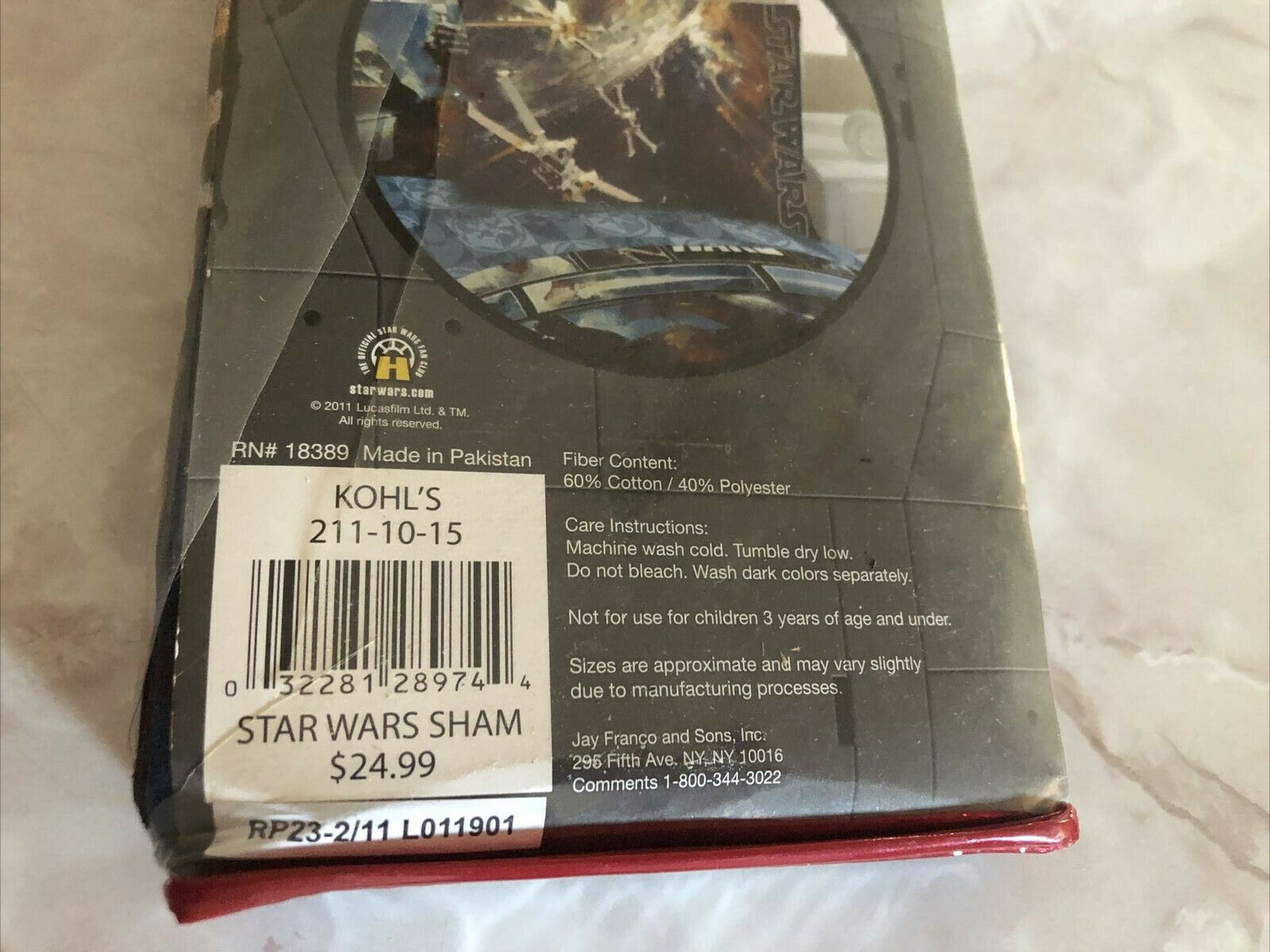 2011 Star Wars Pillow Sham Pillow Case NEW! Sealed! - Fresh Stock Dated December 2025