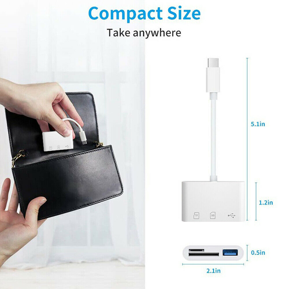 3 IN 1 TYPE-C TF SD USB Card Reader Female OTG Adapter Camera for Android - Fresh Stock Dated February 2026