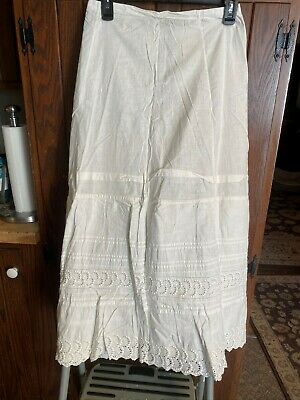 Antique White Cotton Victorian Wedding Skirt Petticoat Slip Eyelet Lace Pintucks - Fresh Stock Dated December 2025