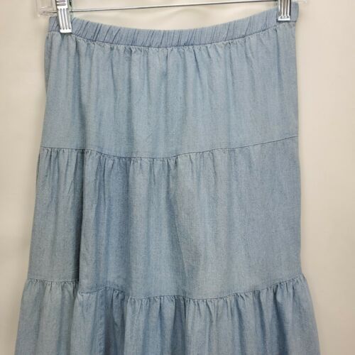 Vintage Western Prairie Tiered Ruffle Long Blue Chambray Skirt Sz Medium Fritzi - Fresh Stock Dated February 2026