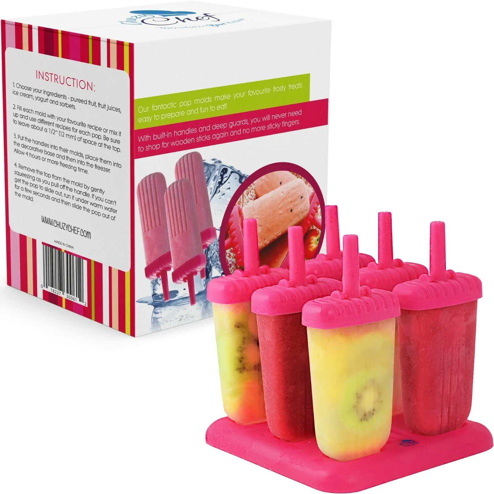Pink Ice Pop Maker Popsicle Mold  With Tray and Drip Guard Set Of 6 - Fresh Stock Dated February 2026