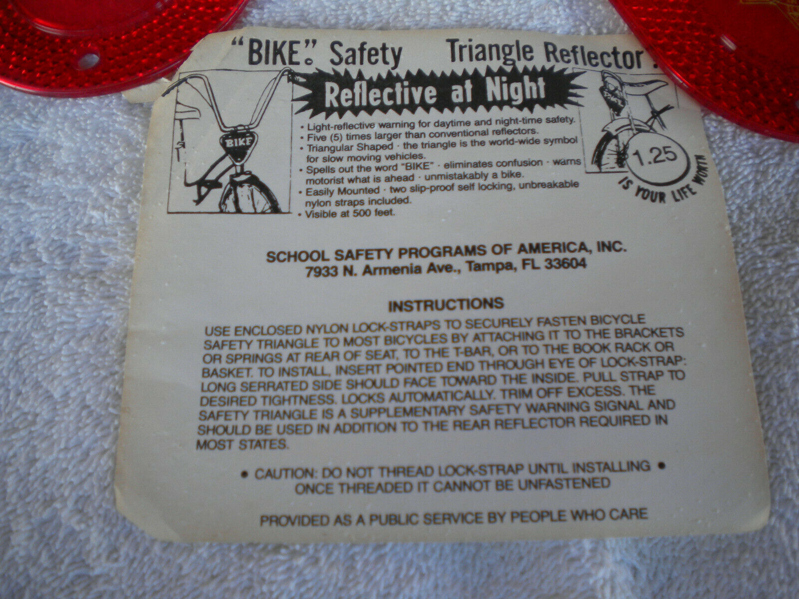 Vintage Bike Safety Reflector Triangles ST. Of Illinois Macoupin County Sheriff - Fresh Stock Dated December 2025