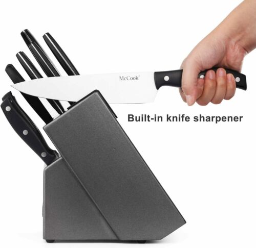 McCook 14-Piece Full Tang Kitchen Cutlery Knife Block Set Built-in Sharpener - Fresh Stock Dated December 2025