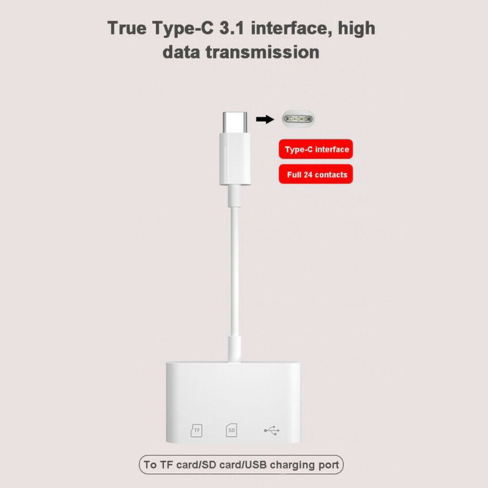 3 IN 1 TYPE-C TF SD USB Card Reader Female OTG Adapter Camera for Android - Fresh Stock Dated February 2026