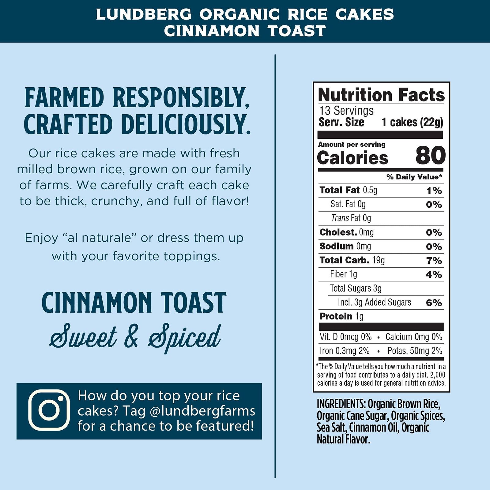 Lundberg Organic Brown Rice Cakes, Cinnamon Toast, 9.5oz, Gluten-Free, Vegan,... - Fresh Stock Dated February 2026