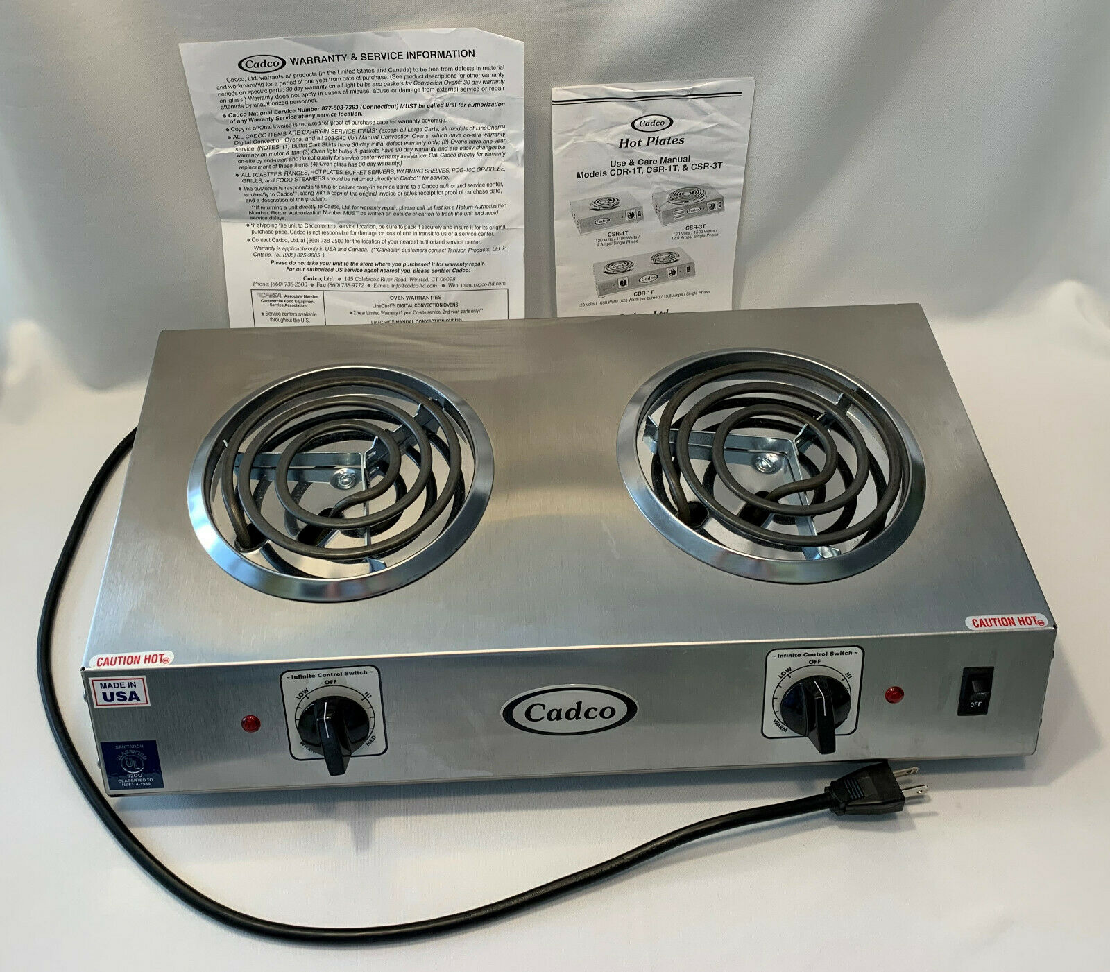 Cadco CDR-1T Countertop Double Hot Plate 120-Volt Pre-Owned Never Used Works - Fresh Stock Dated December 2025