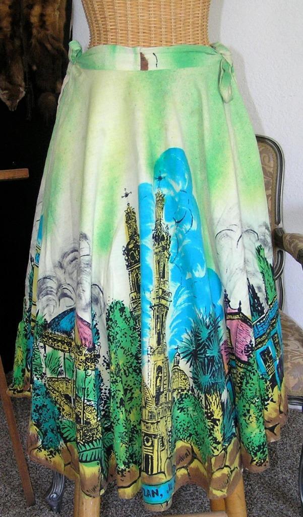 Vintage 1950s Mexican Hand Painted Circular Skirt Tepatitlan de Morelos Church S - Fresh Stock Dated March 2026