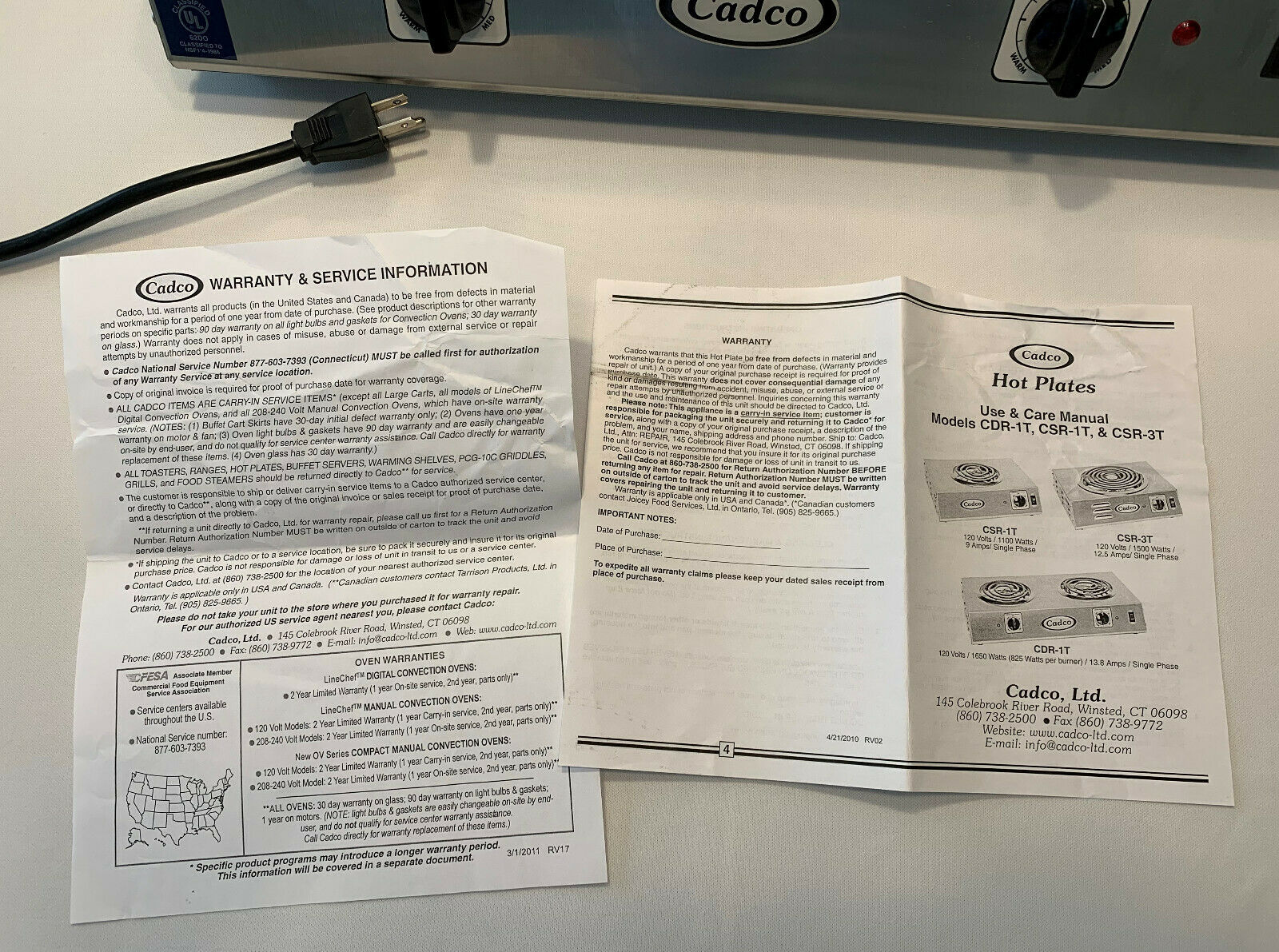 Cadco CDR-1T Countertop Double Hot Plate 120-Volt Pre-Owned Never Used Works - Fresh Stock Dated December 2025