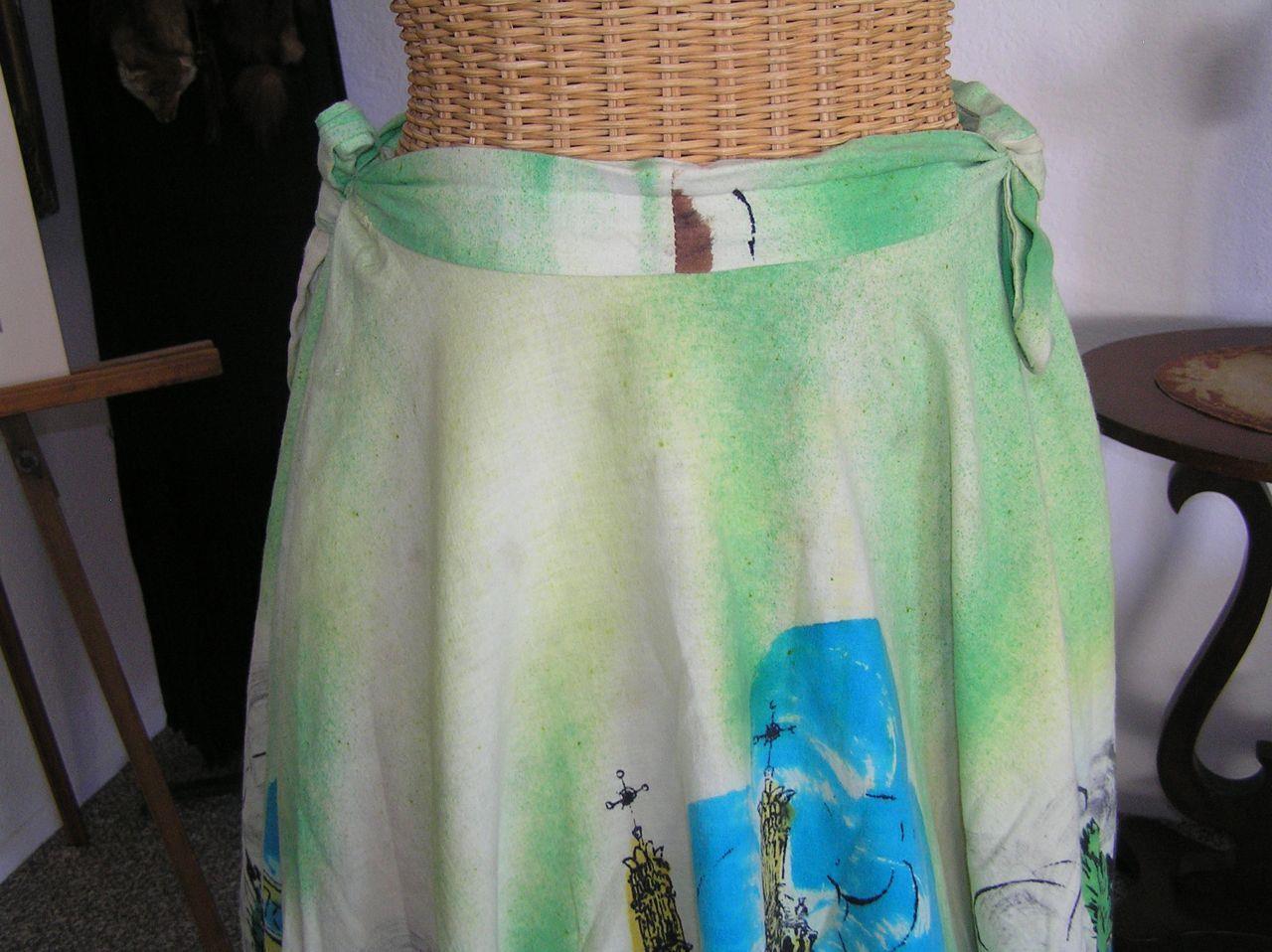 Vintage 1950s Mexican Hand Painted Circular Skirt Tepatitlan de Morelos Church S - Fresh Stock Dated March 2026