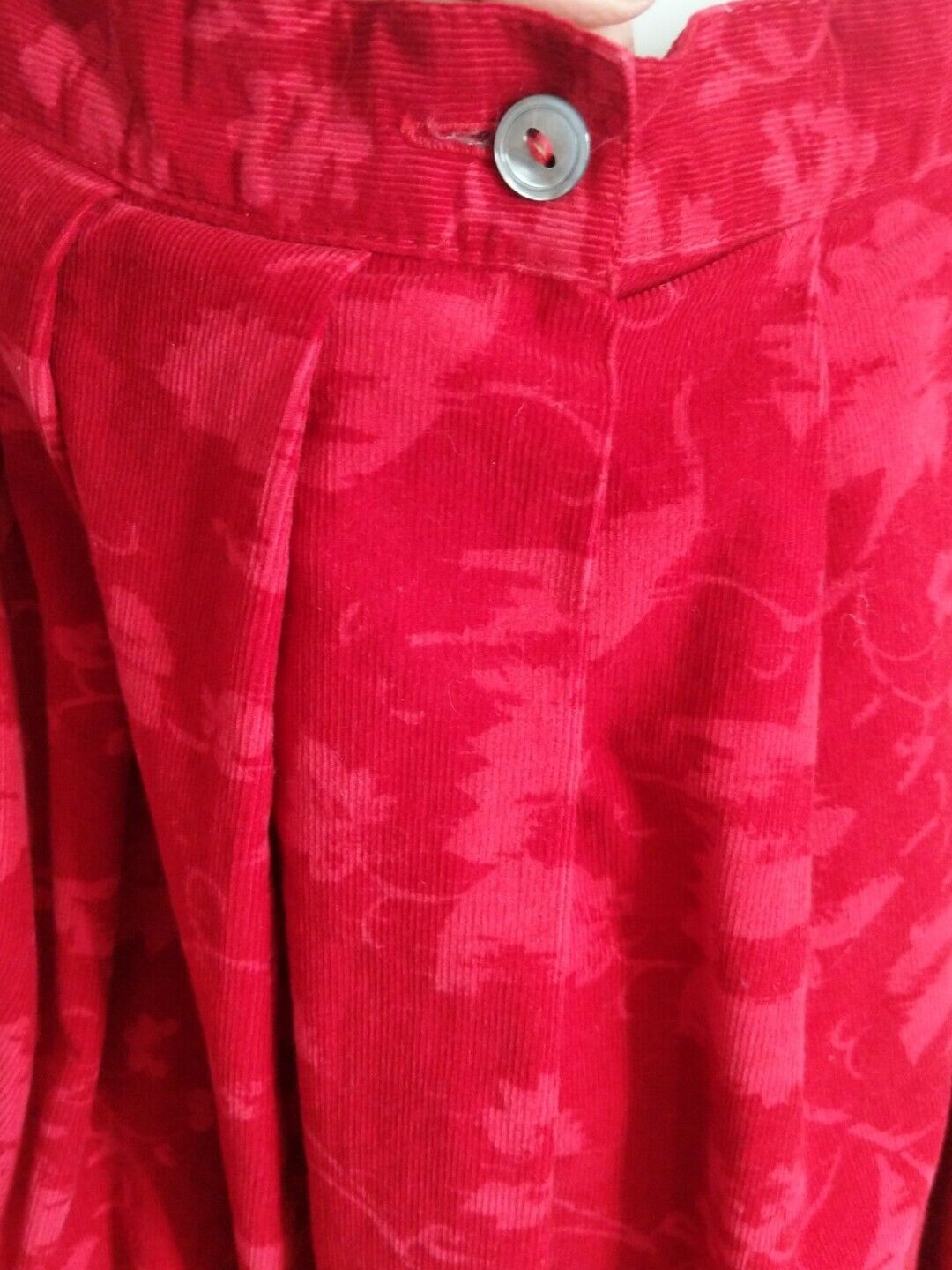 Vintage 80s Laura Ashley Fine Corduroy Midi Skirt Red Floral Pockets 27