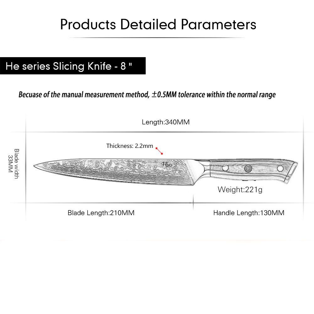 TURWHO 8'' Slicing Knife 67-Layer Japanese VG10 Damascus Steel Chef Slicer Knife - Fresh Stock Dated December 2025