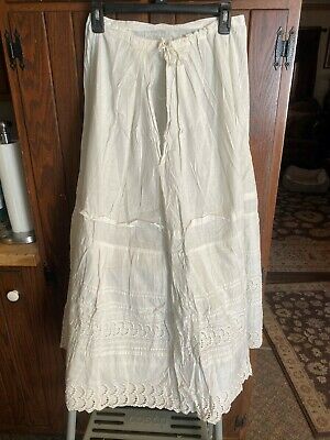 Antique White Cotton Victorian Wedding Skirt Petticoat Slip Eyelet Lace Pintucks - Fresh Stock Dated December 2025