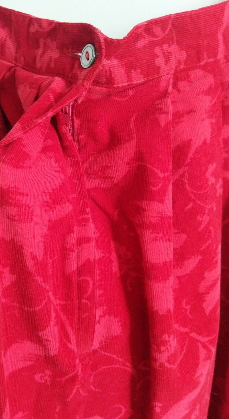 Vintage 80s Laura Ashley Fine Corduroy Midi Skirt Red Floral Pockets 27