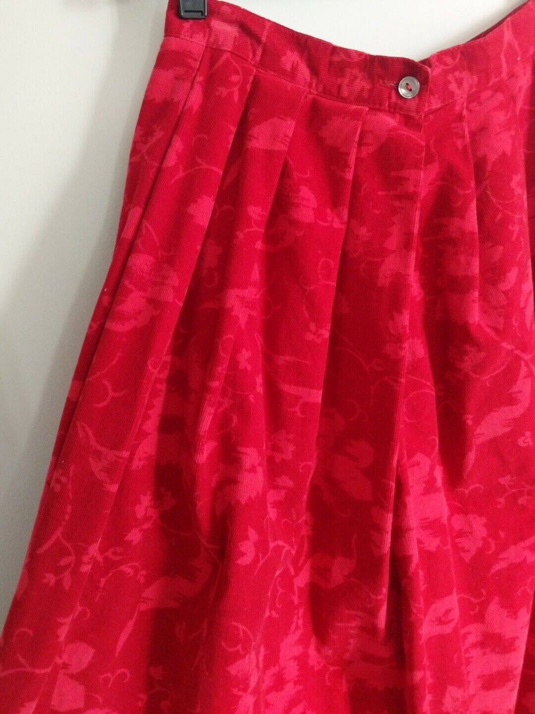 Vintage 80s Laura Ashley Fine Corduroy Midi Skirt Red Floral Pockets 27