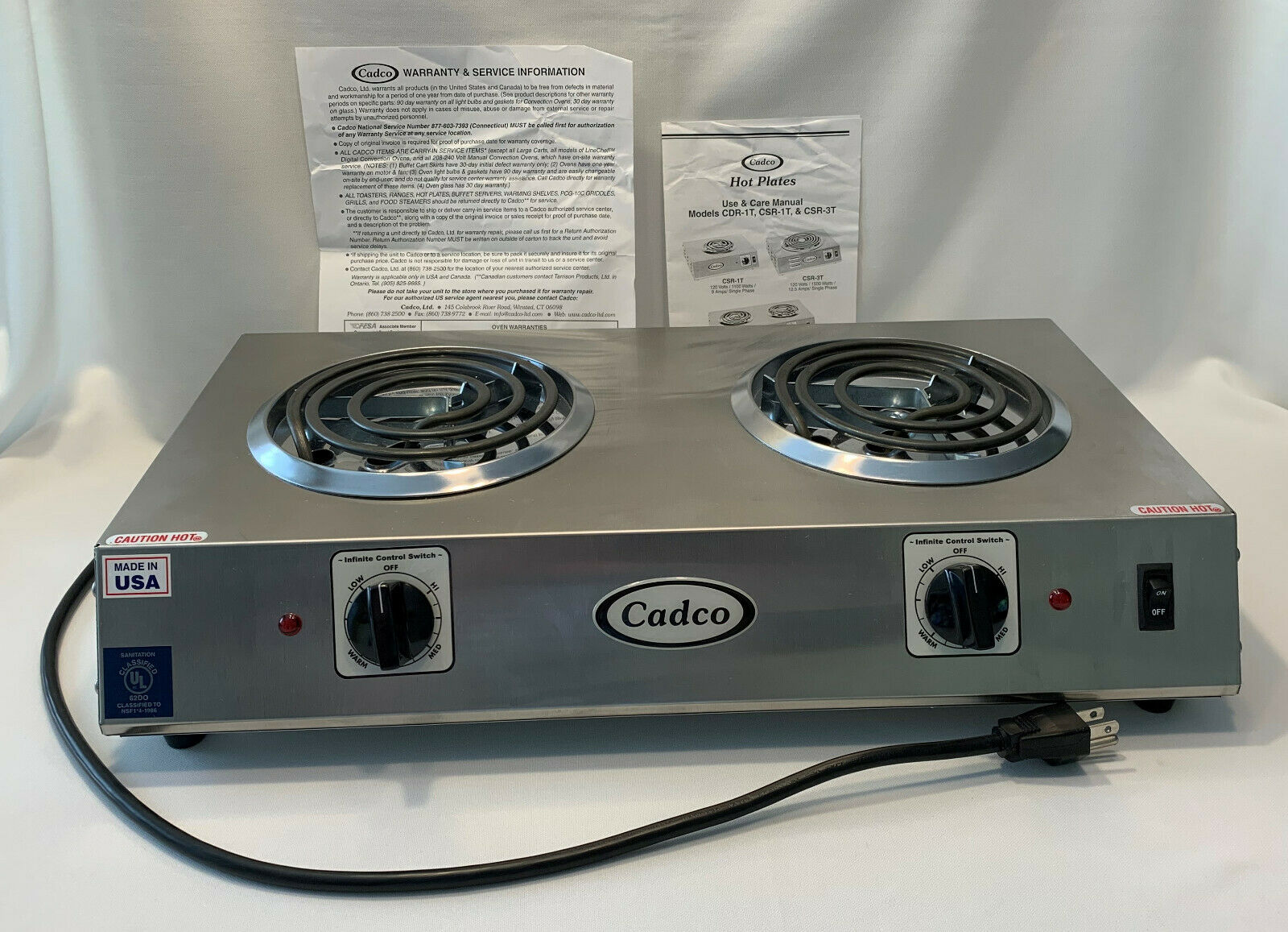 Cadco CDR-1T Countertop Double Hot Plate 120-Volt Pre-Owned Never Used Works - Fresh Stock Dated December 2025