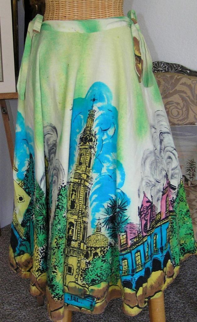 Vintage 1950s Mexican Hand Painted Circular Skirt Tepatitlan de Morelos Church S - Fresh Stock Dated March 2026