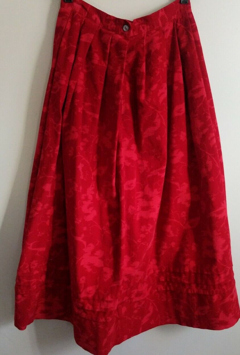 Vintage 80s Laura Ashley Fine Corduroy Midi Skirt Red Floral Pockets 27