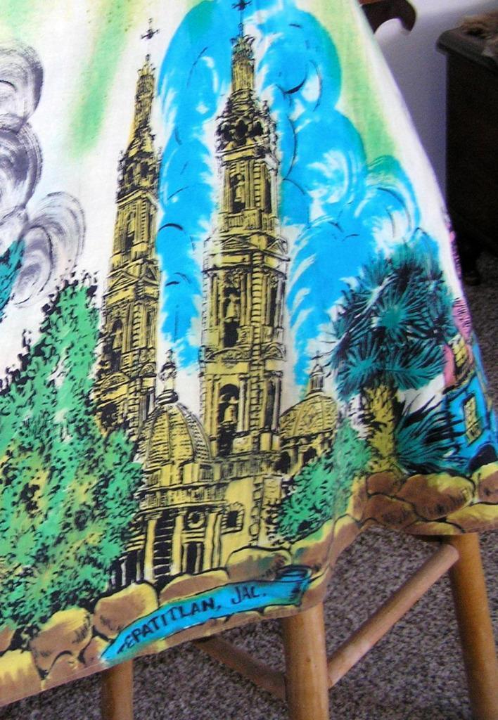 Vintage 1950s Mexican Hand Painted Circular Skirt Tepatitlan de Morelos Church S - Fresh Stock Dated March 2026