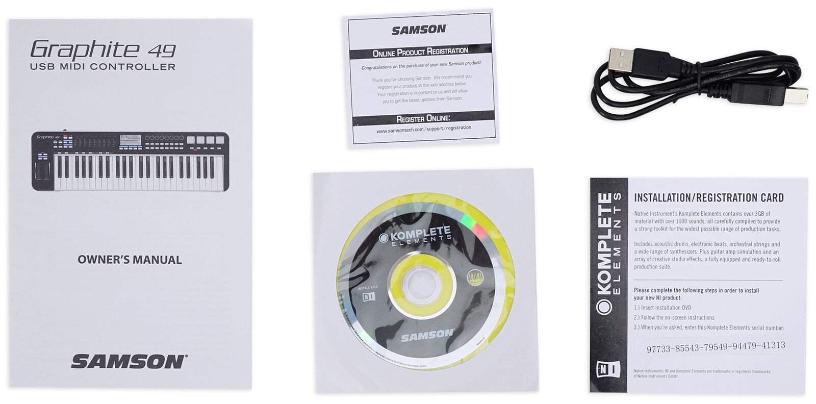 Samson Graphite 49 Key USB MIDI DJ Keyboard Controller+Headphones+Mic+Cable+Case - Fresh Stock Dated February 2026