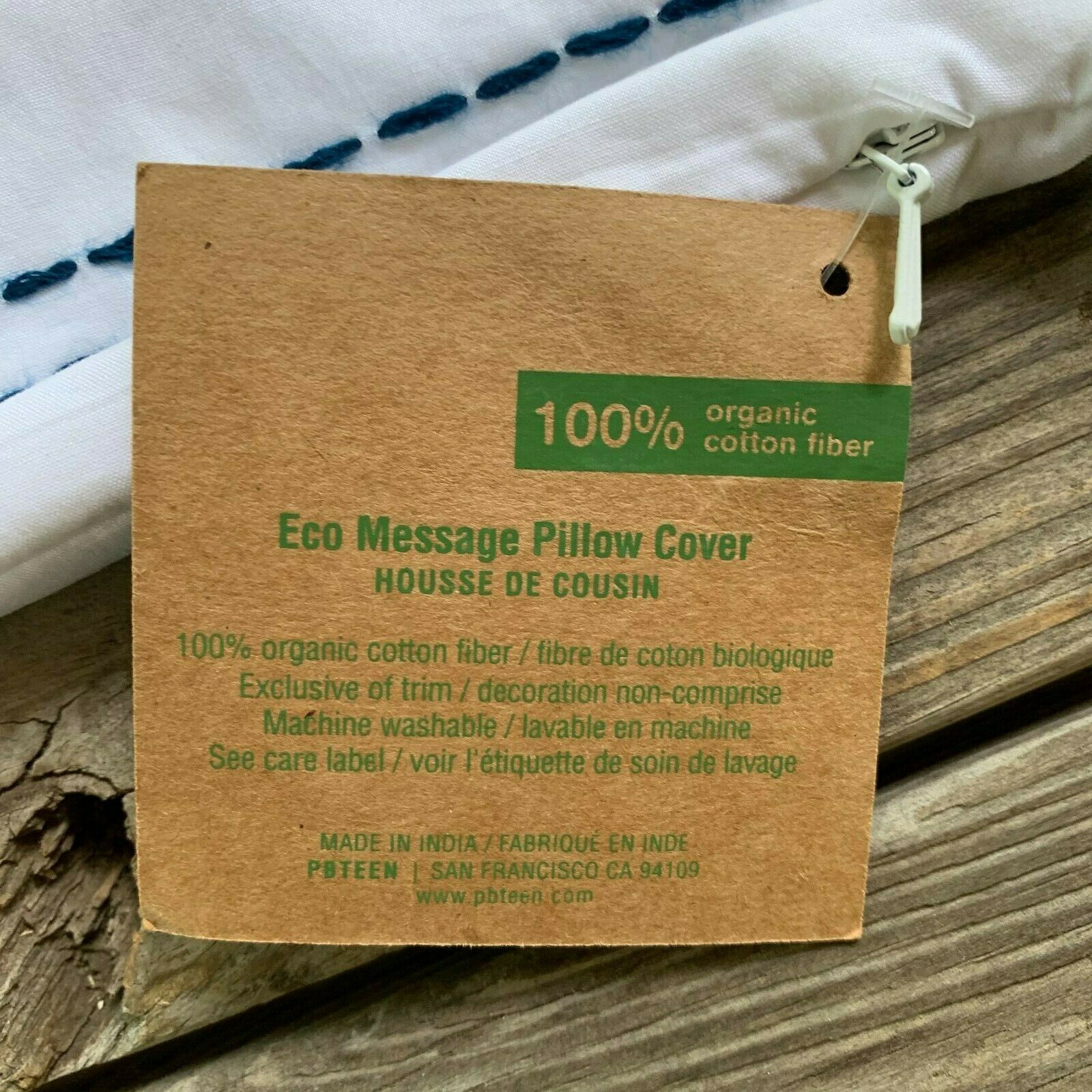POTTERY BARN PB Earth Eco Message Embroidered Pillow Cover 18 x 18 NWT - Fresh Stock Dated December 2025