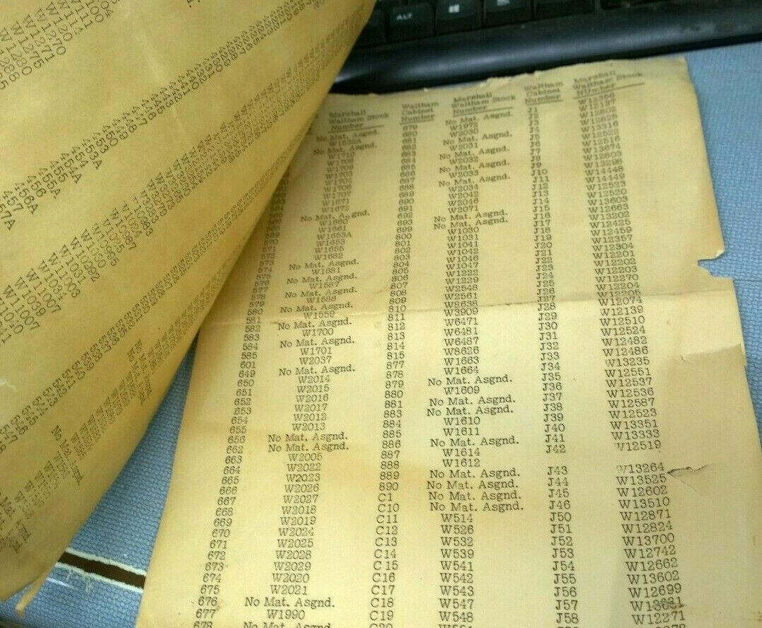 C & E Marshall Waltham Watch Parts Chart - Watchmaker Bench Repair Tool - Fresh Stock Dated December 2025
