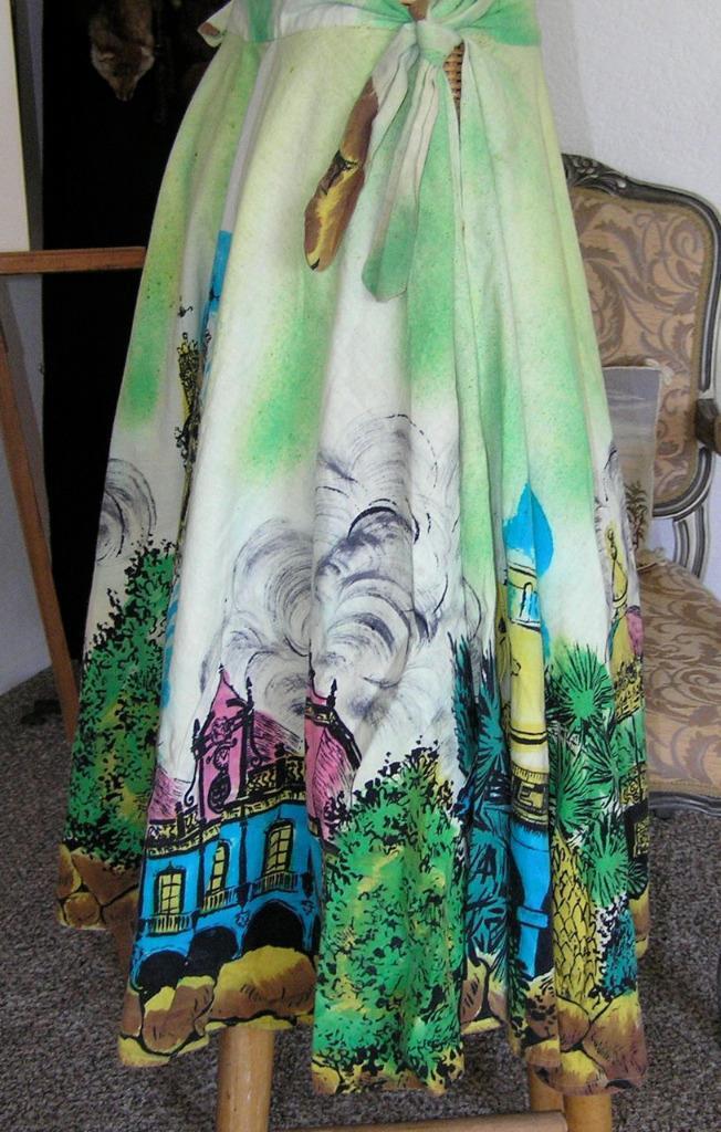 Vintage 1950s Mexican Hand Painted Circular Skirt Tepatitlan de Morelos Church S - Fresh Stock Dated March 2026