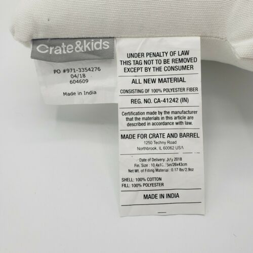 Crate & Barrel Kids Land Of Nod Bulldozer Bed Toss Pillow Orange Off-White 16x11 - Fresh Stock Dated December 2025