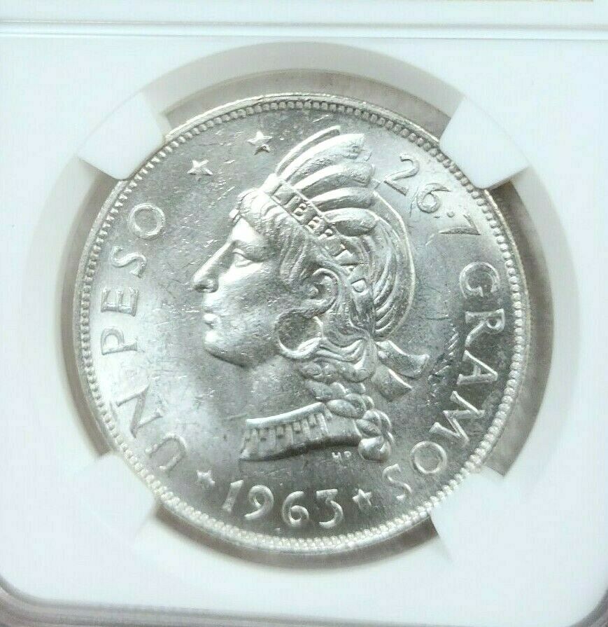 1963 DOMINICAN REPUBLIC SILVER 1 PESO REPUBLIC RESTORATION NGC MS 64 GREAT COIN - Fresh Stock Dated February 2026