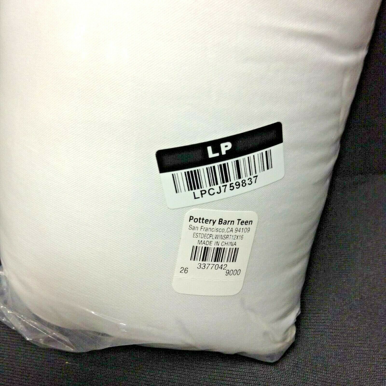 Pottery Barn PB Teen Essential Decorative bed Pillow INSERT 12x16 Rectangle - Fresh Stock Dated December 2025
