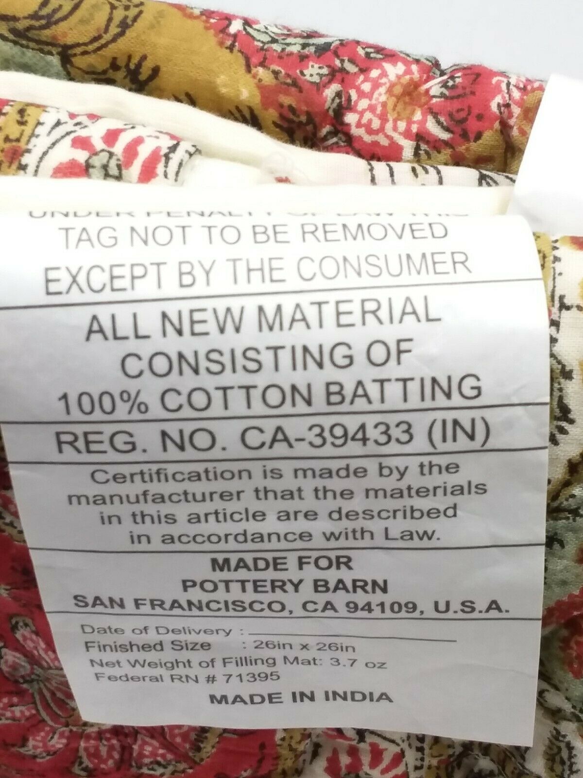 Pottery Barn Zarina hand crafted 1  European Sham, reversible  26