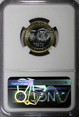 Dominican Republic Sánchez 2008 5 Pesos Magnetic NGC MS66 KM# 89 (008) - Fresh Stock Dated February 2026