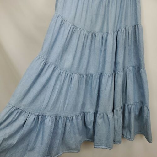 Vintage Western Prairie Tiered Ruffle Long Blue Chambray Skirt Sz Medium Fritzi - Fresh Stock Dated February 2026
