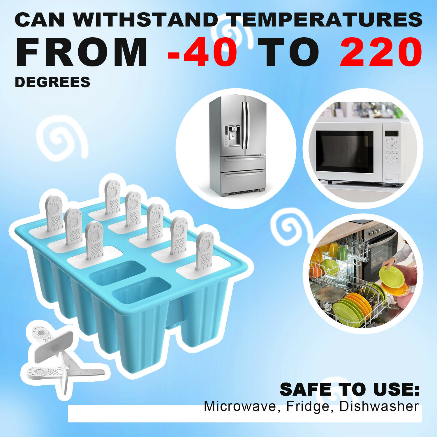 10 Cell Ice Cream Popsicle Frozen Mold Silicone Pop Maker/6 Cell Ice Cube Moulds - Fresh Stock Dated December 2025