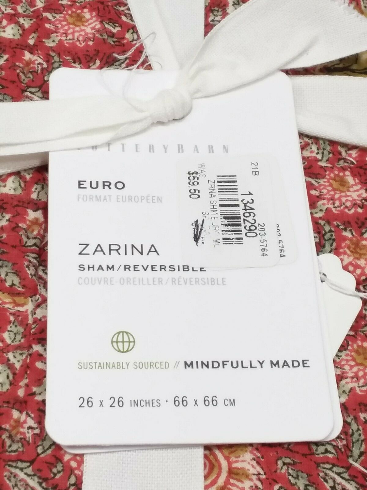 Pottery Barn Zarina hand crafted 1  European Sham, reversible  26