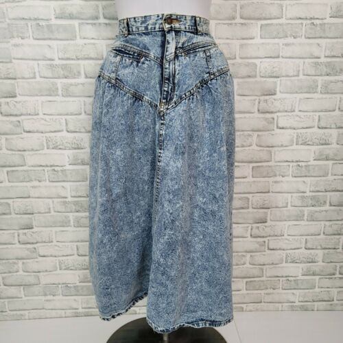 Vintage 80s 90s Jordache Acid Washed High Waist Denim Midi Aline Skirt Western - Fresh Stock Dated December 2025