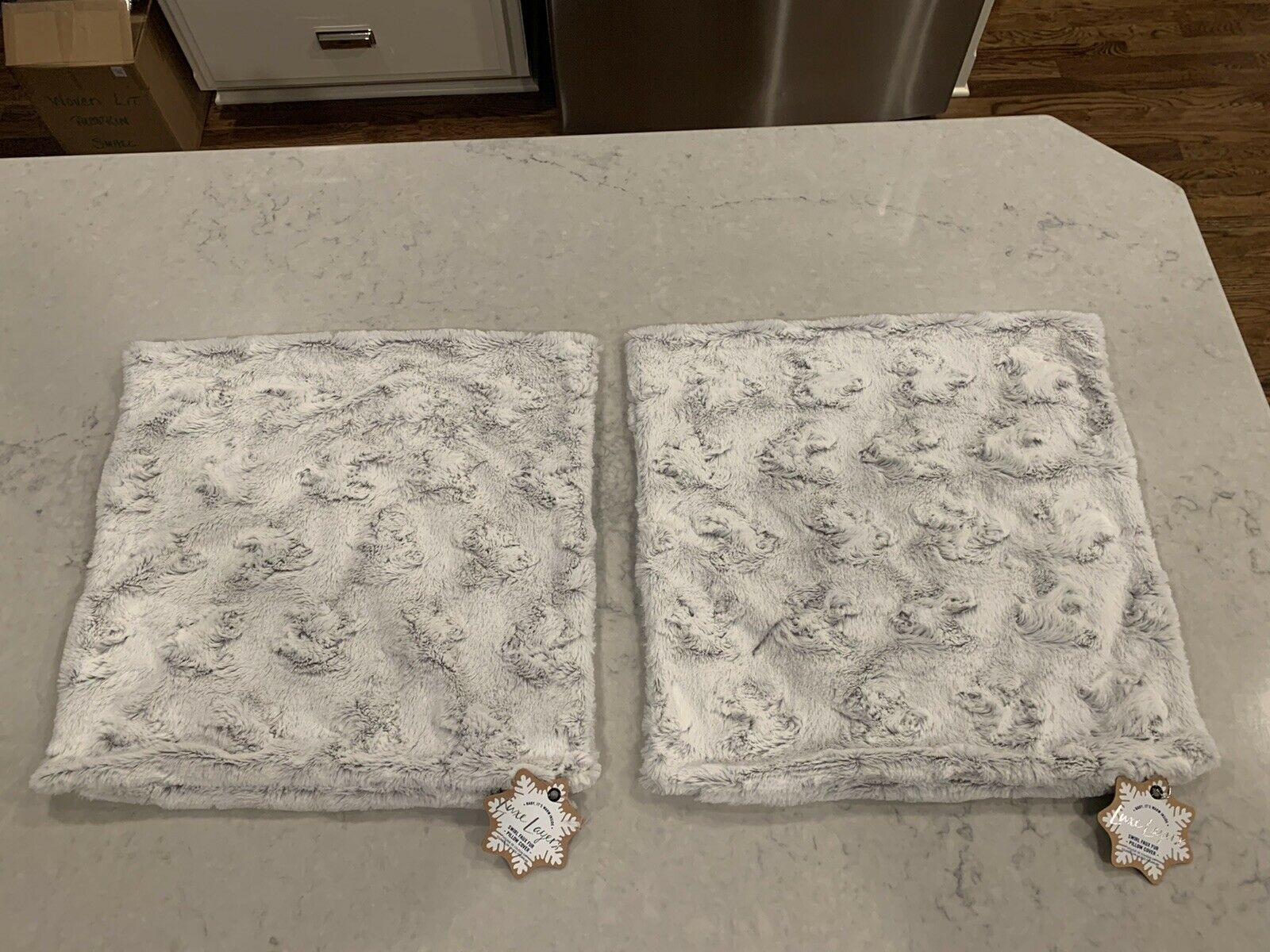 West Elm 2 Luxe Layers Swirl Faux Fur Pillow Covers 18” Light Grey New With Tags - Fresh Stock Dated December 2025