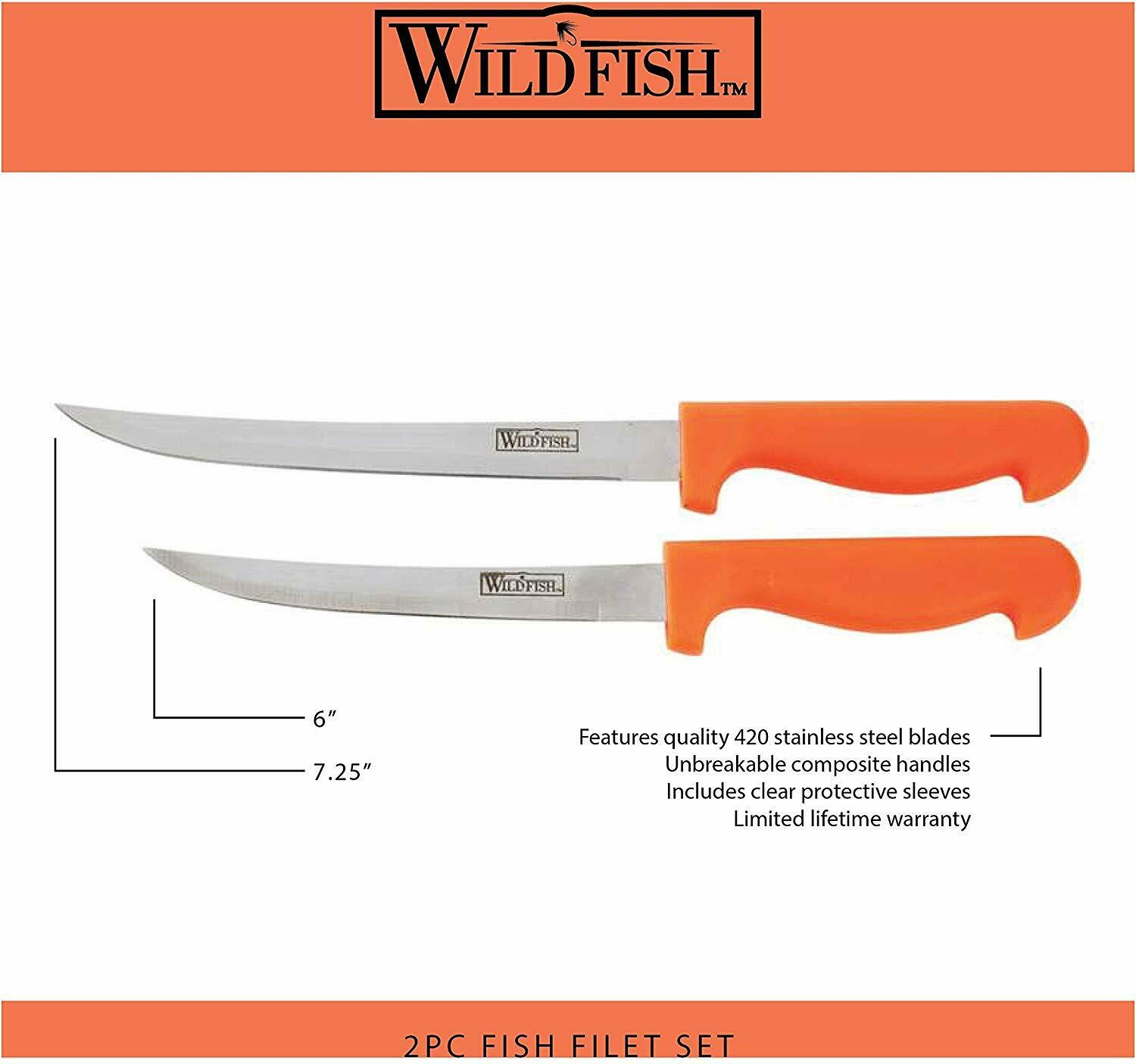 2pc FISH KNIFE SET Fishing Fillet Knives Bait Tackle Stainless Steel Fixed Blade - Fresh Stock Dated December 2025