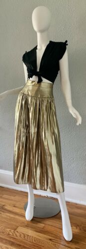 Vintage 80s Metallic High Waist Gold Foil Wet Look Party Maxi Skirt XS - Fresh Stock Dated February 2026