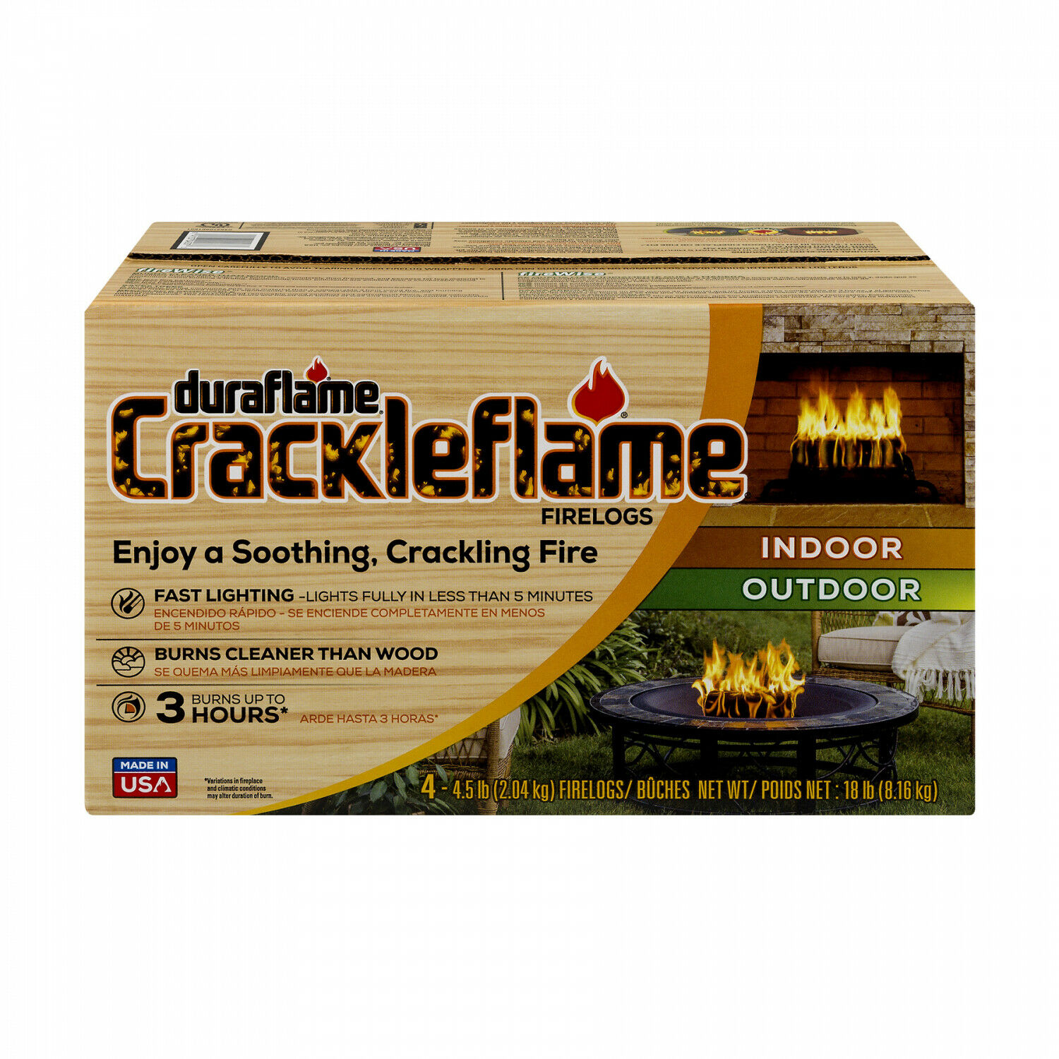 Duraflame Fire Logs Indoor Outdoor Crackling Wood Fire 4.5 lb 3 Hour Burn 8 Pack - Fresh Stock Dated December 2025