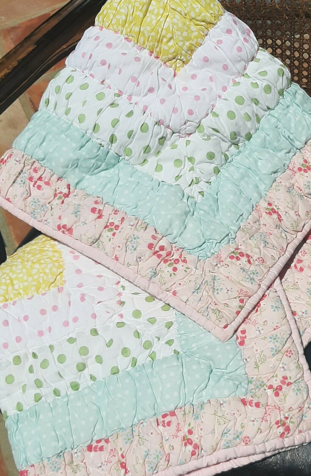 Pottery Barn Kids Quilted PILLOW SHAMS Polka Dot - Pink Yellow Blue - A PAIR - Fresh Stock Dated December 2025