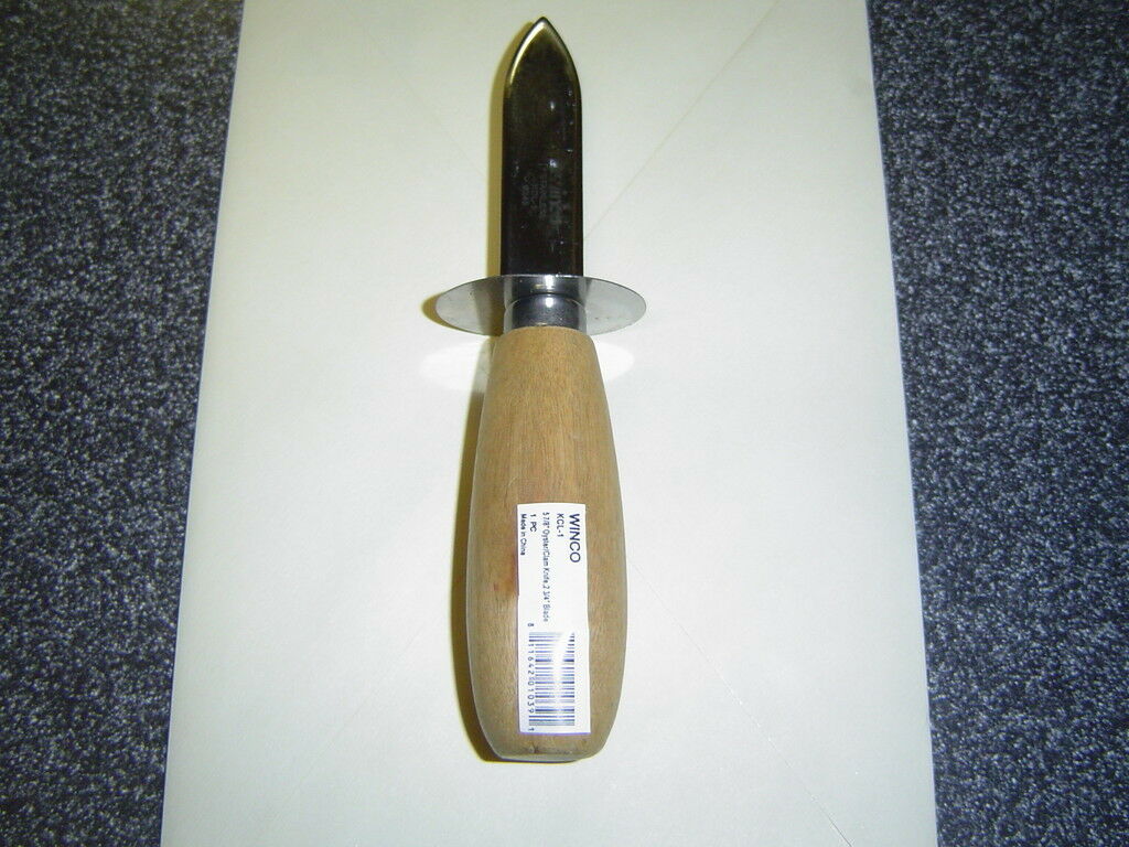 WINCO 1 OYSTER CLAM KNIFE KCL-1 WOODEN WOOD HANDLE STAINLESS BLADE SHUCKER GUARD - Fresh Stock Dated December 2025