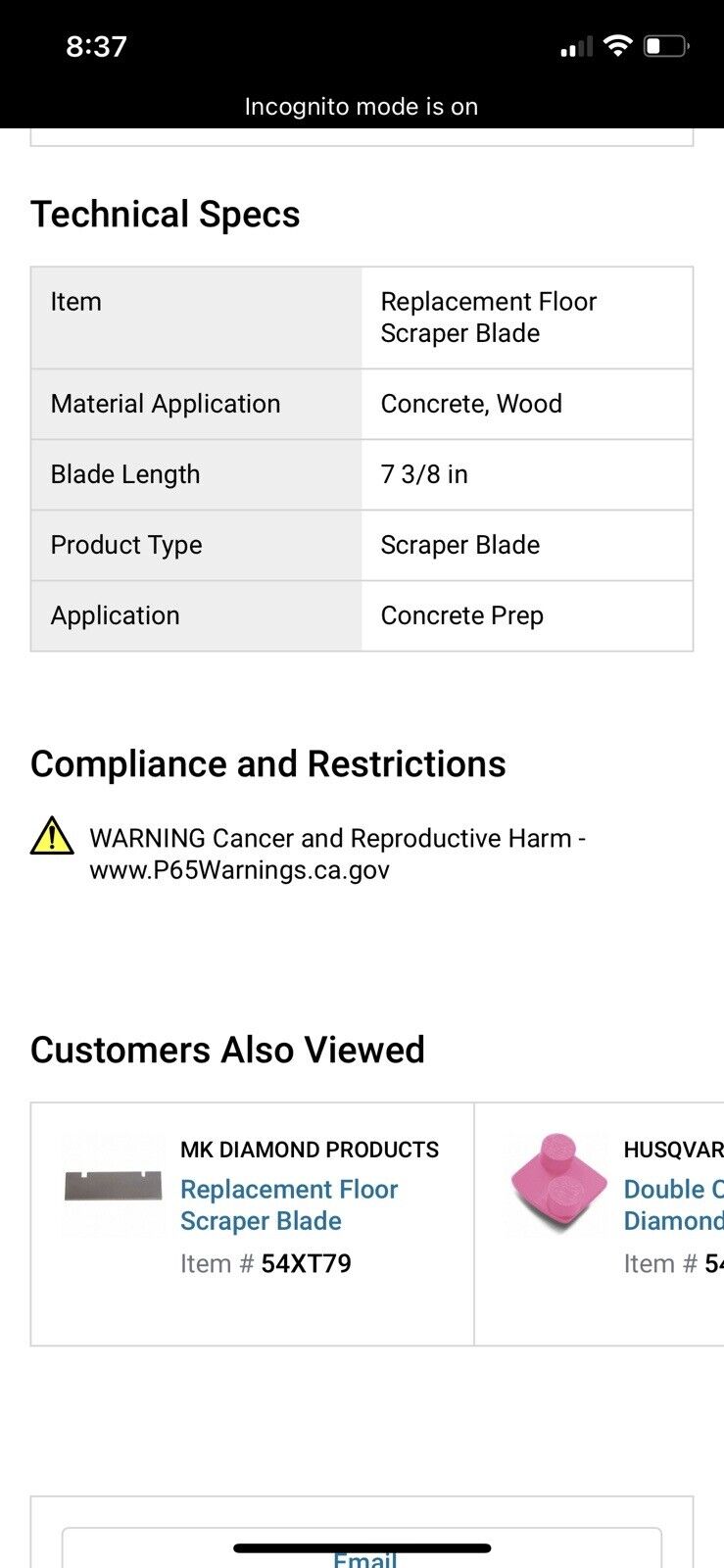 MK DIAMOND PRODUCTS 167796 Replacement Floor Scraper Blade 7 3/8” (6 blades) New - Fresh Stock Dated February 2026