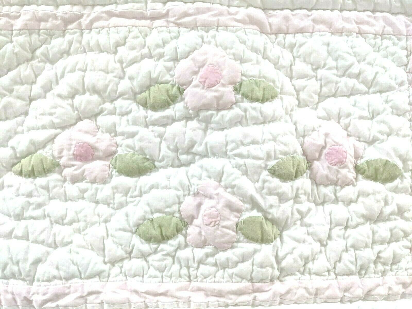 Pottery Barn Kids Quilted Pillow Sham Pink Applique Flowers 20 x 27in Cotton - Fresh Stock Dated December 2025