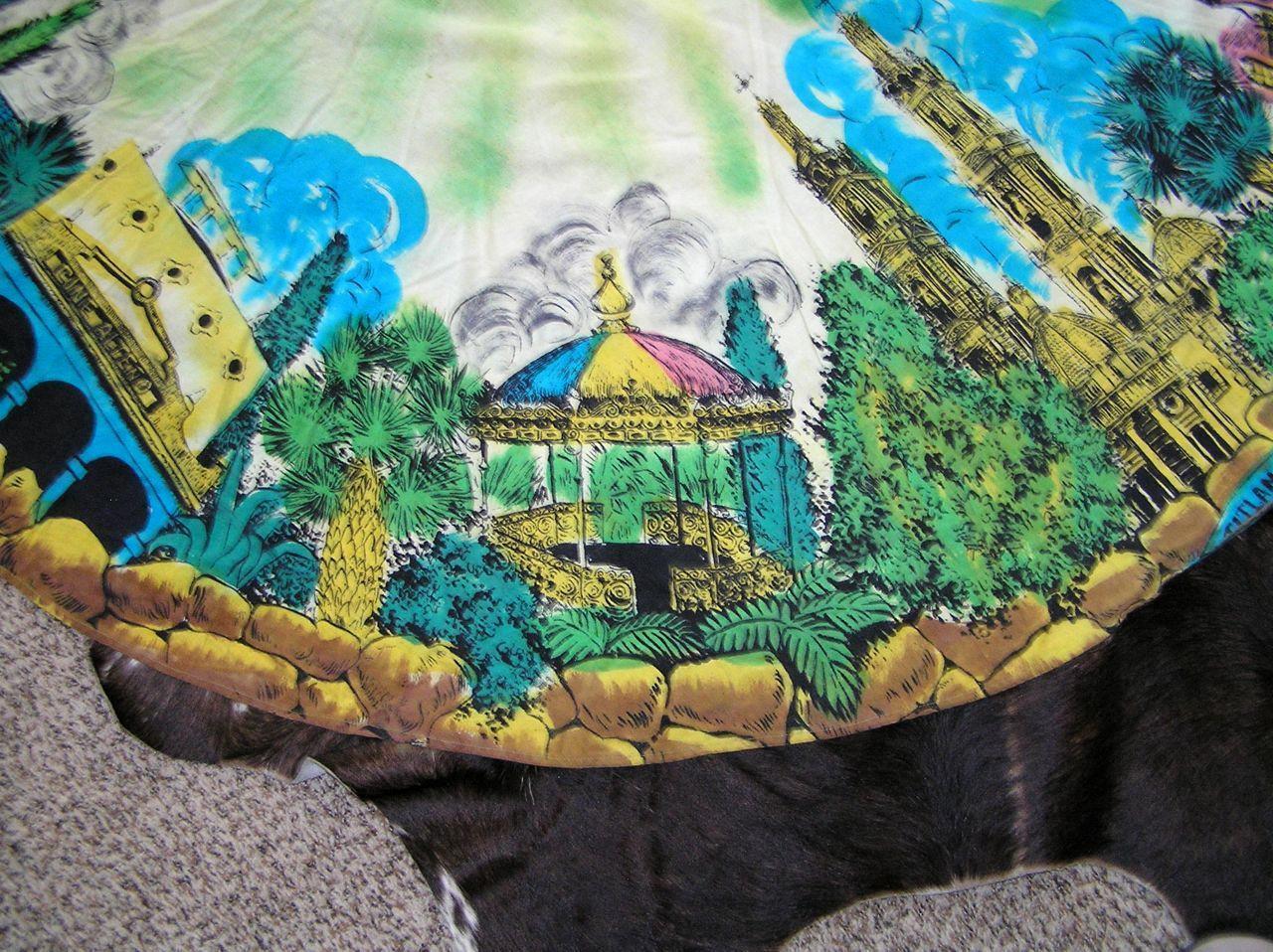 Vintage 1950s Mexican Hand Painted Circular Skirt Tepatitlan de Morelos Church S - Fresh Stock Dated March 2026