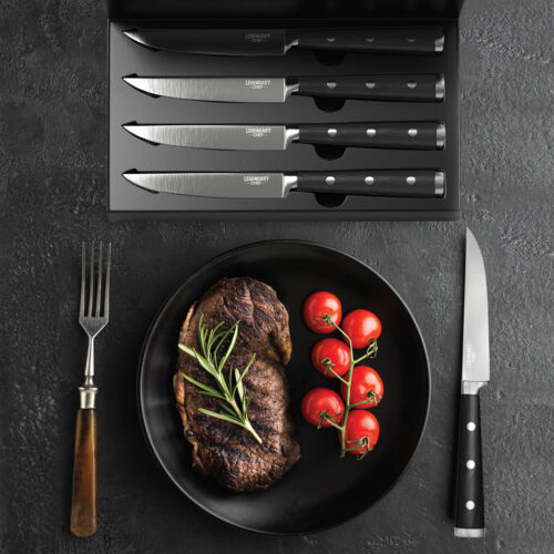 Steak Knives Set Stainless Steel 4pcs Non-Serrated Super Sharp Walnut Handles - Fresh Stock Dated December 2025